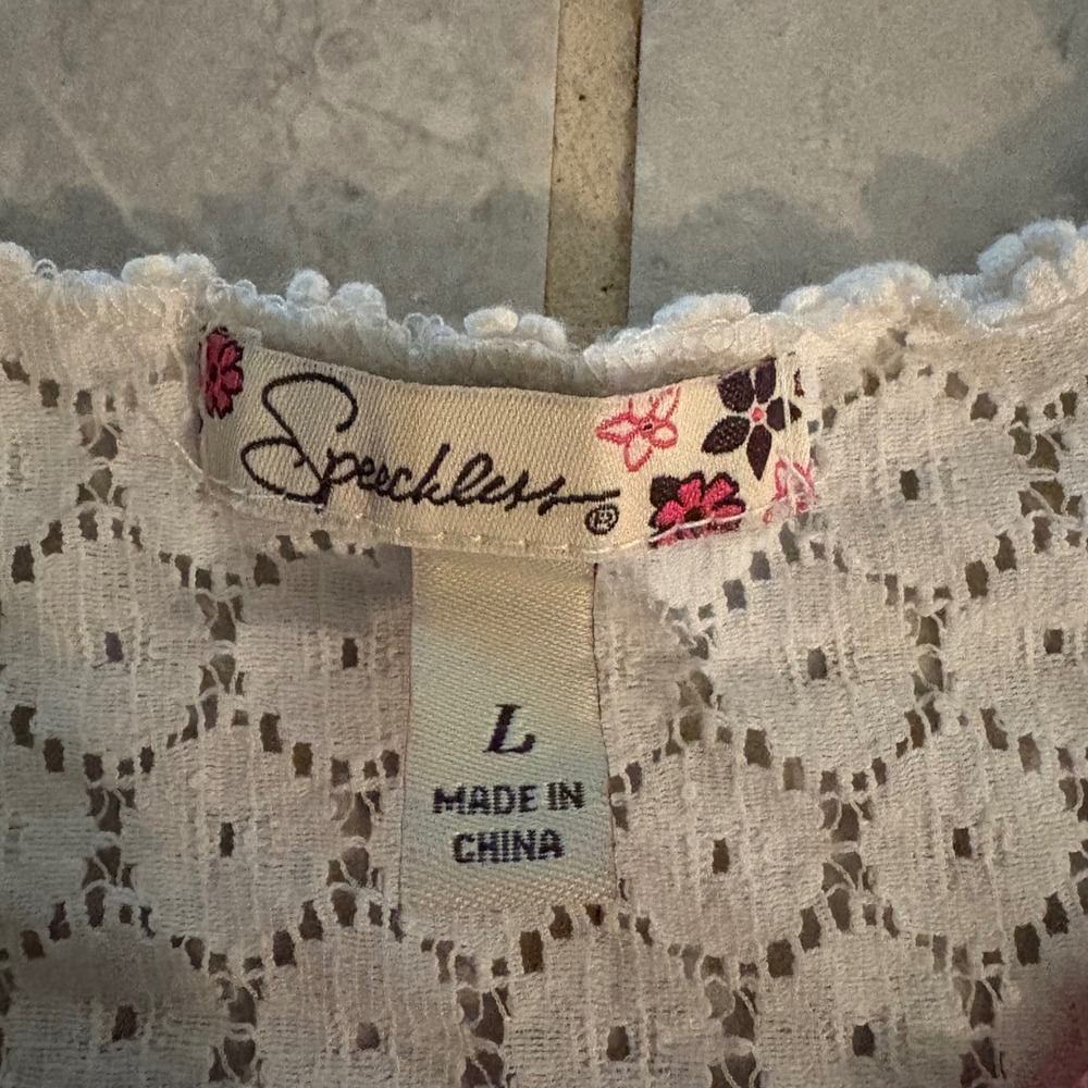Speckless Pink Sheer Top Crochet Lace Sleeveless Blouse (Girls Large) - Picture 5 of 5